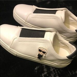 Karl Lagerfeld White Leather Sneakers Slip-on.